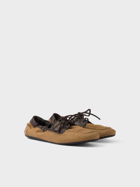 Prada Shuffle aged canvas and leather boat shoes