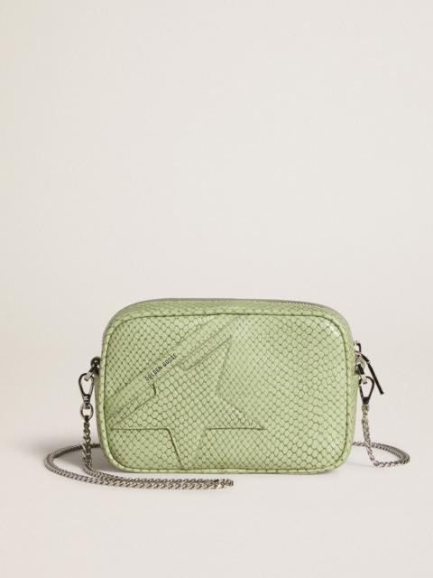 Mini Star Bag in light green snake-print leather