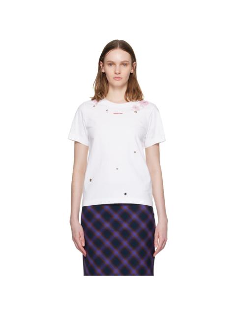 SHUSHU/TONG White Grommet Embroidered Floral T-shirt