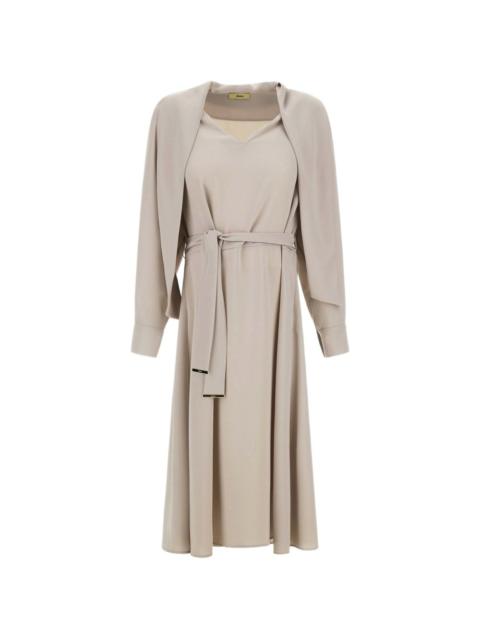 Herno V-neck belt-detail midi dress