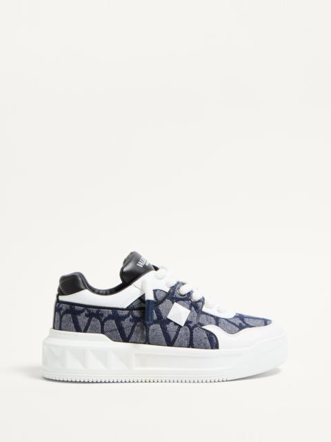 Valentino ONE STUD XL LOW-TOP SNEAKER IN DENIM-EFFECT TOILE ICONOGRAPHE JACQUARD FABRIC