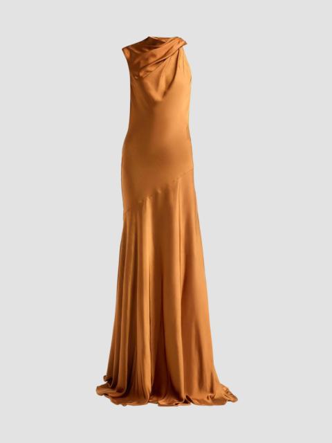 AMSALE Women's Liquid Satin Draped Gown - Copper