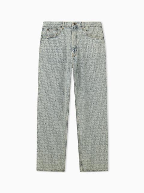 EMPORIO ARMANI FIVE-POCKET JACQUARD DENIM JEANS WITH A MONOGRAM PATTERN
