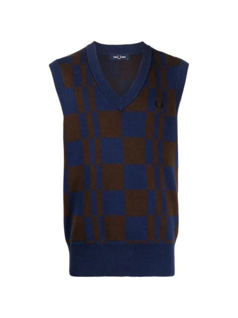 Fred Perry Checkerboard V-neck knitted vest