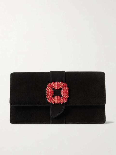 Manolo Blahnik Capri embellished suede clutch Black