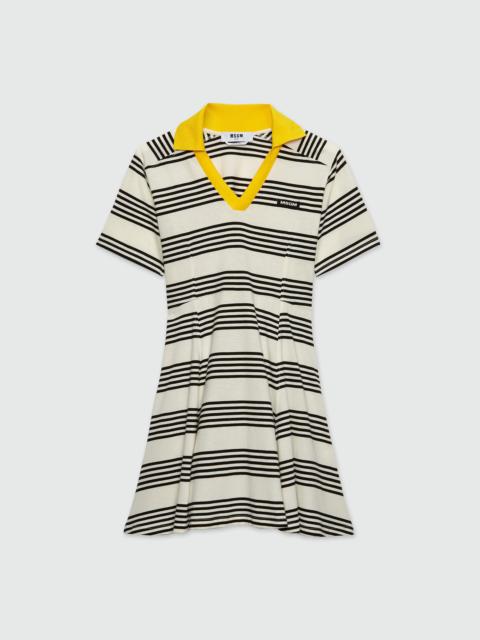 MSGM Polo dress in jersey with a black and white two-tone striped print