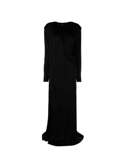 side-slit satin maxi dress