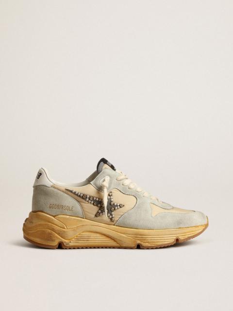 Golden Goose Women’s Running Sole in ice gray with studded suede star