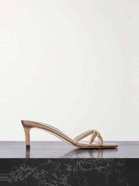 TOM FORD Whitney embellished lizard-effect metallic leather mules