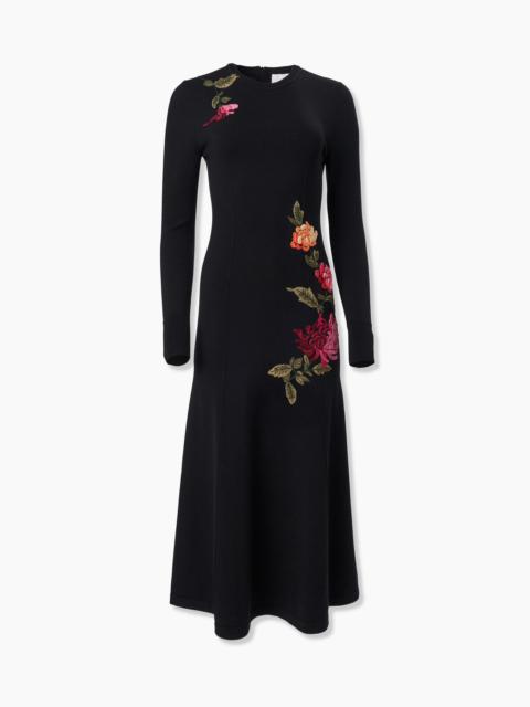 CAROLINA HERRERA Chrysanthemum-Embroidered Midi Knit Dress