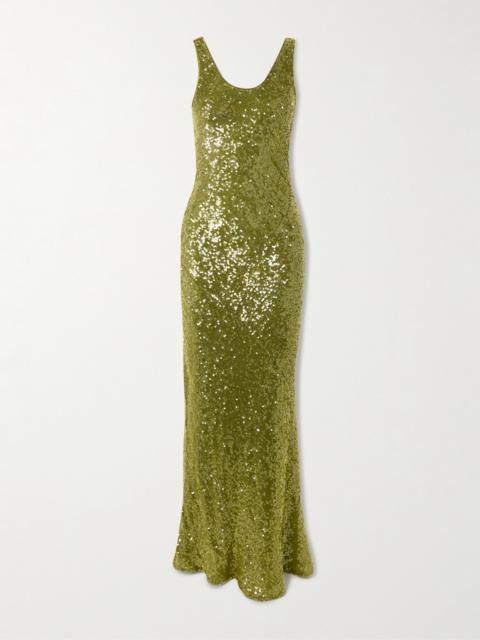 GALVAN Moonlight Valletta Sequined Crepe De Chine Gown