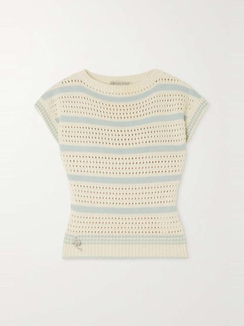 PUCCI Cropped striped open-knit cotton-blend sweater