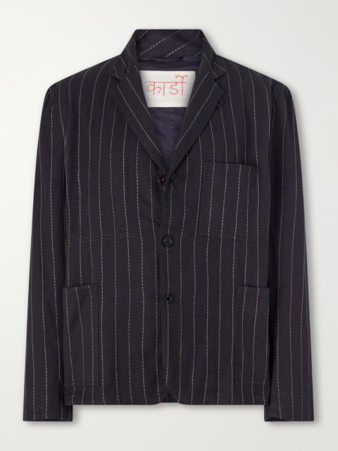 KARDO Somesh Embroidered Striped Herringbone Cotton Suit Jacket