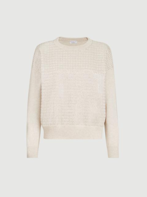Brunello Cucinelli Virgin wool, cashmere and silk sweater with dazzling check embroidery