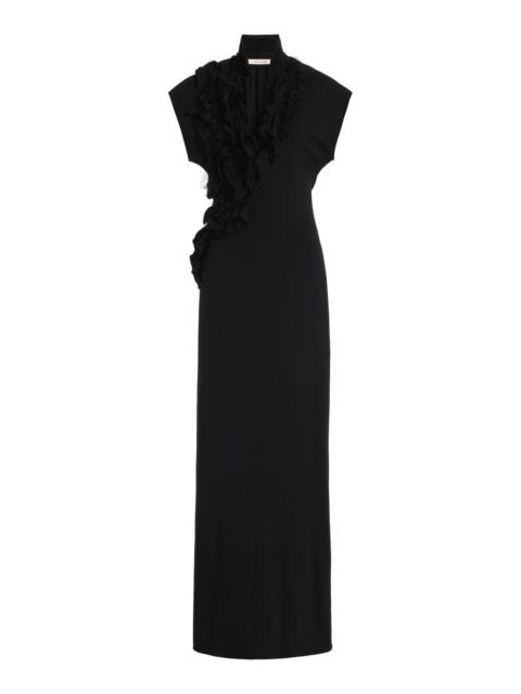 COLLEEN ALLEN Ruffled-Trim Cotton-Blend Maxi Dress black