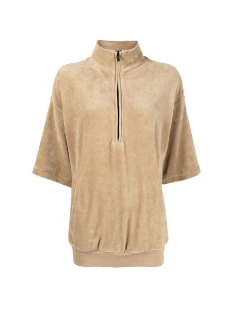ESSENTIALS velour mock-neck half-sleeve top
