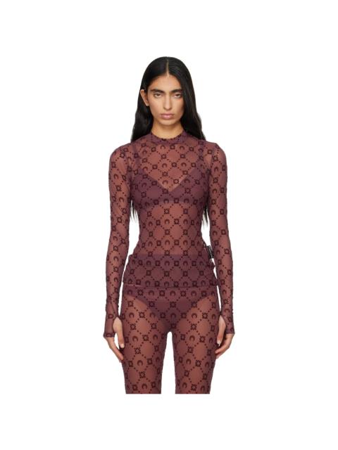 Marine Serre Burgundy Moonogram Mesh Flock T-shirt