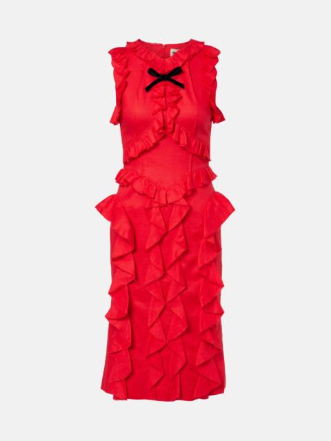 SHUSHU/TONG Bow-detail ruffled linen midi dress