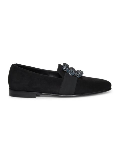 Manolo Blahnik Men's Carlton Crystal-Buckle Loafers - Black Suede