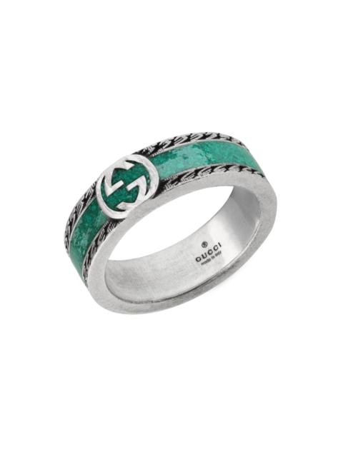 GUCCI Men's Sterling Silver & Enamel Interlocking G Ring - Sterling Silver
