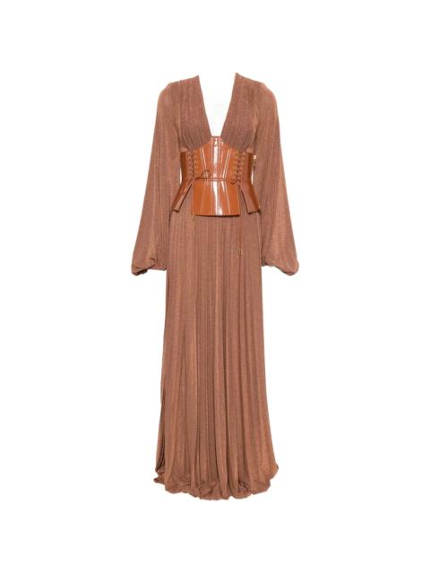 ELISABETTA FRANCHI Elisabetta Franchi Pleated Lace-up Maxi Dress