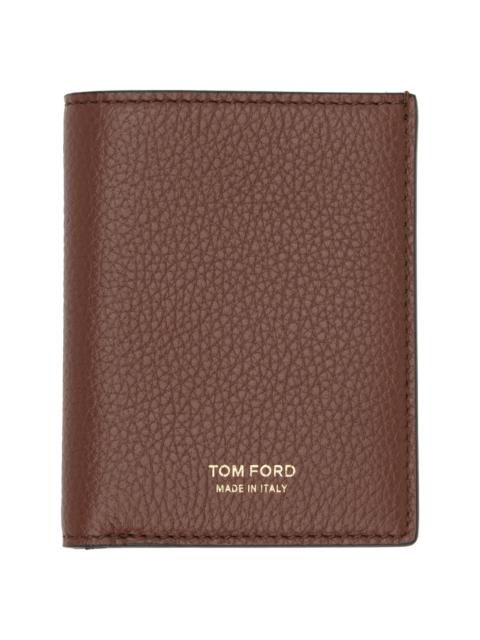 TOM FORD Tan Grain Leather Folding Card Holder