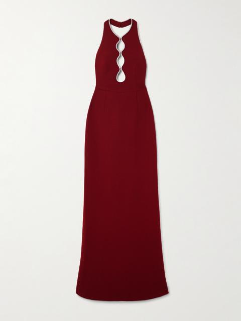 REBECCA VALLANCE Akari Crystal-embellished Cutout Cady Halterneck Gown