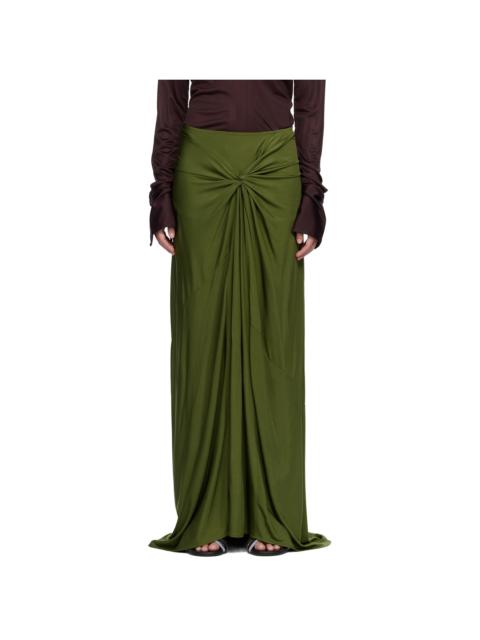 Dries Van Noten Green Long Draped Maxi Skirt