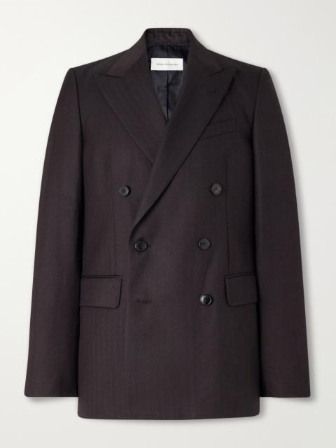 Dries Van Noten Double-Breasted Herringbone Wool Blazer