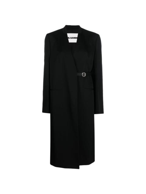 V-neck belted wool midi coat