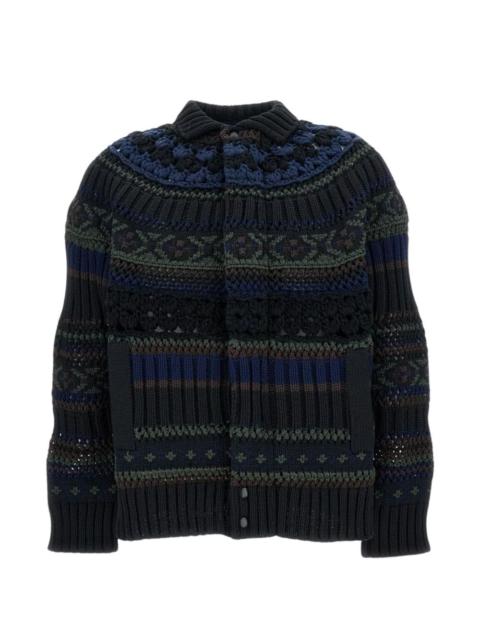 sacai crochet panelled cardigan