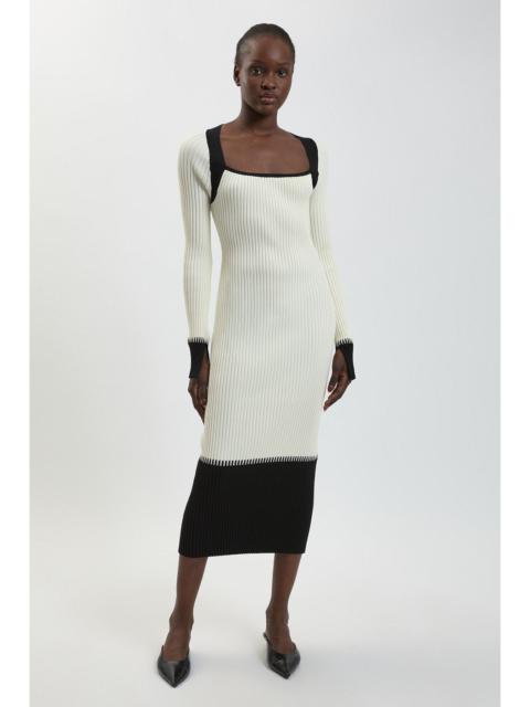 KAREN MILLEN Petite Block Colour Racked Rib Knitted Midi Dress