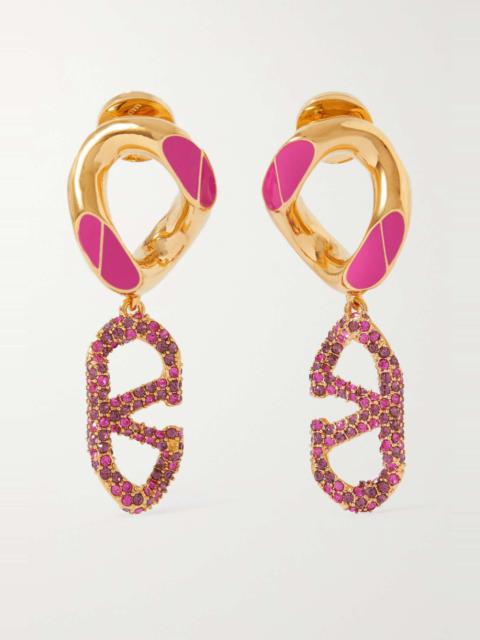 Valentino Valentino Garavani VLOGO gold-tone, crystal and enamel earrings