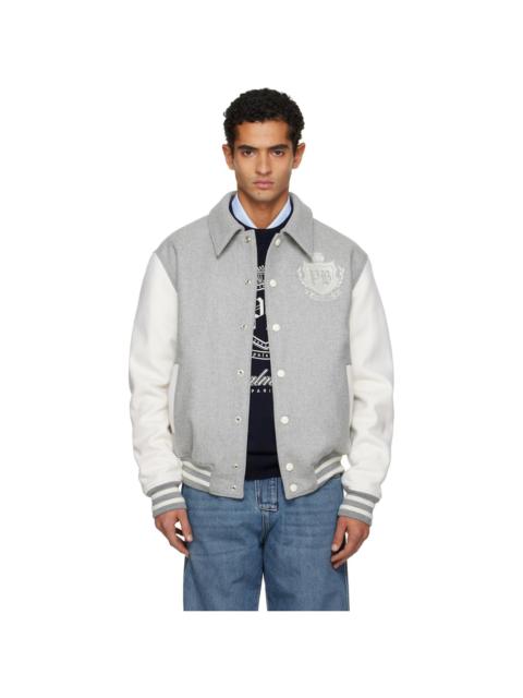 Balmain Gray Bicolor Wool Varsity Bomber Jacket