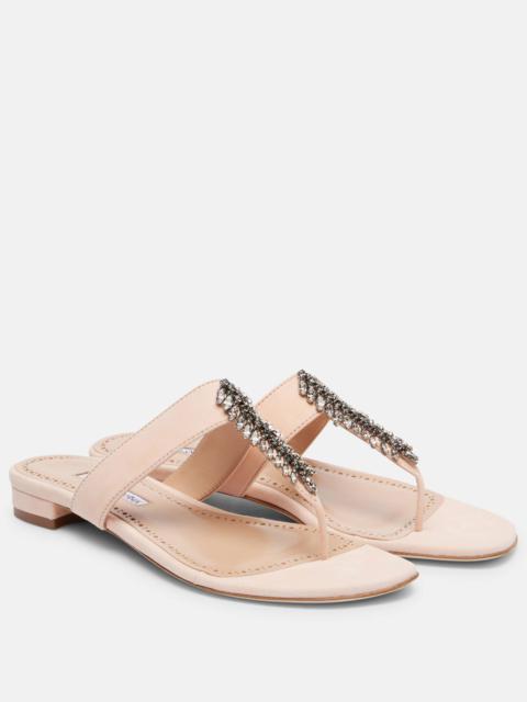 Manolo Blahnik Bizaba embellished suede thong sandals