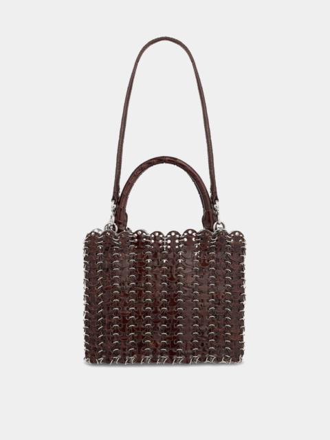 rabanne 1969 FLIP BAG IN REVERSIBLE BROWN EMBOSSED AND SILVER LEATHER