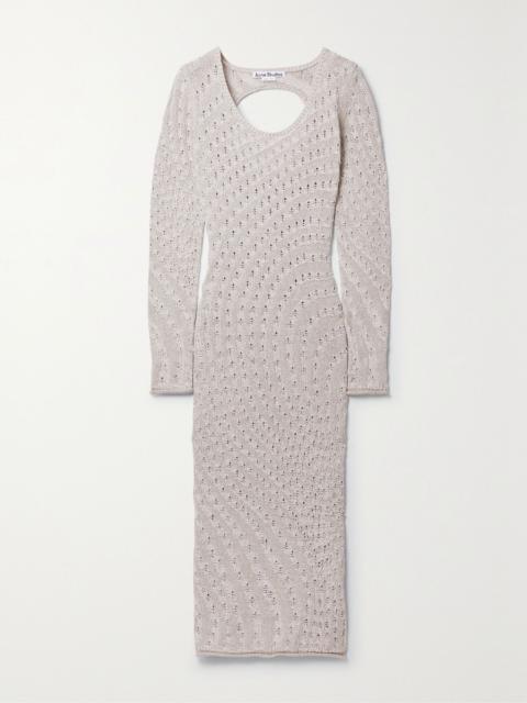 Acne Studios Open-back crocheted stretch cotton-blend midi dress Light gray