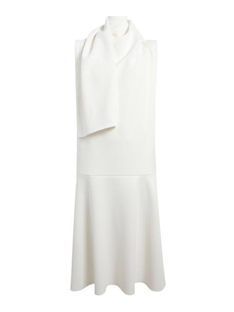 KHAITE Loell Draped Crepe-Satin Midi Dress white