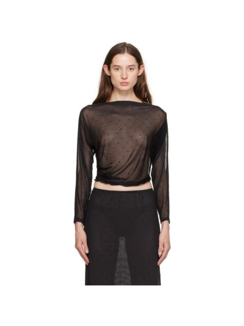 ANNA SUI Black Rhinestone Long Sleeve T-Shirt
