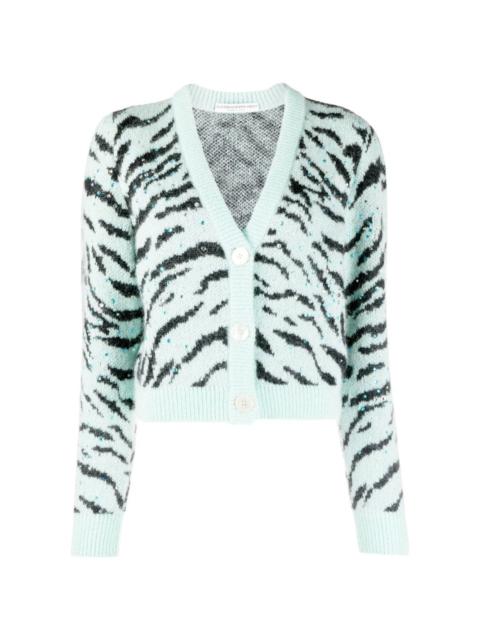 zebra-print V-neck cardigan