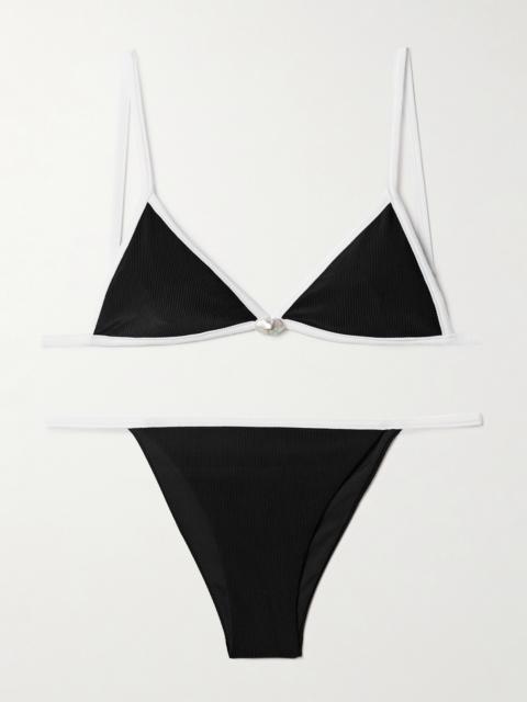SARA CRISTINA Salt Pearl-embellished Ribbed Triangle Bikini