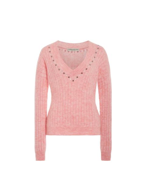 Alessandra Rich MOHAIR KNITTED V-NECK JUMPER WITH HOTFIX