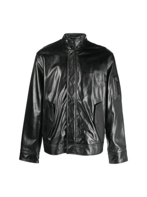 zip-up leather jacket