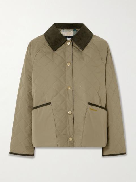 Barbour Anise corduroy-trimmed cropped quilted shell jacket Gray green
