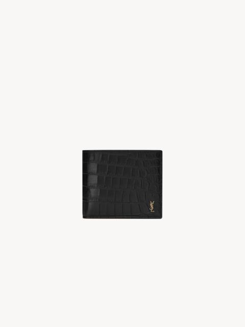 SAINT LAURENT Logo-Appliquéd Croc-Effect 가죽 빌보드 지갑