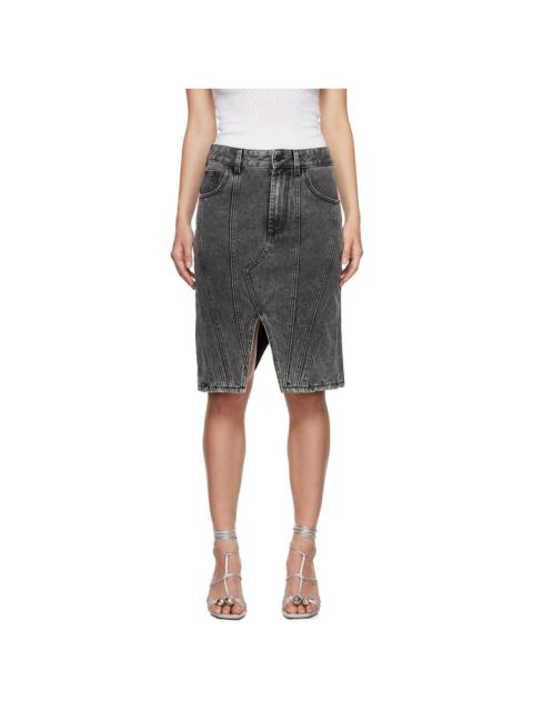 MUGLER Gray Spiral Denim Midi Skirt