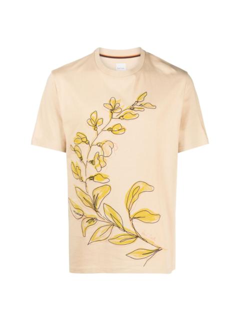floral-embroidery cotton T-shirt