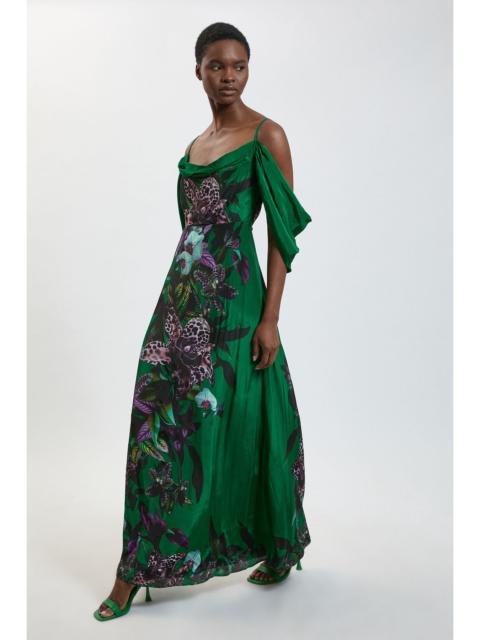 KAREN MILLEN Placement Orchid Print Cold Shoulder Maxi Dress