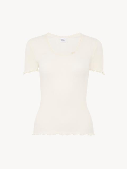 Chloé SCOOP-NECK FITTED T-SHIRT IN COTTON & SILK JERSEY