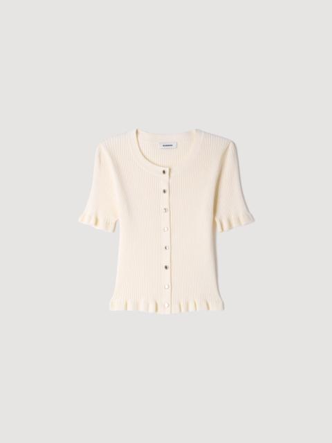 Sandro RUFFLED RIB KNIT SHIRT